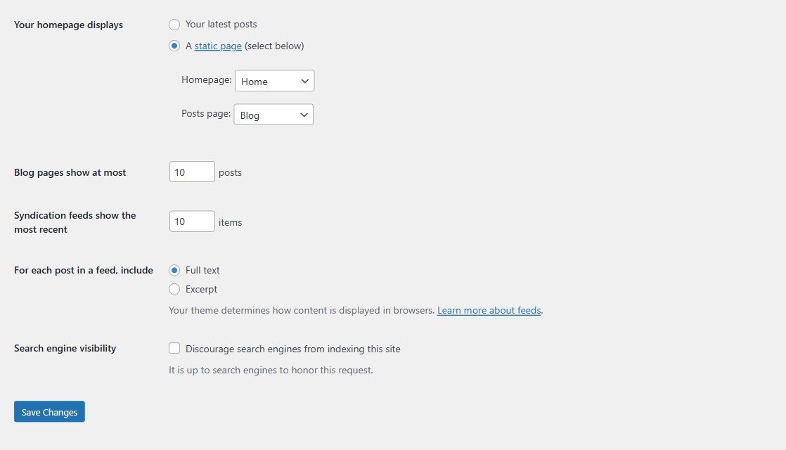 How to Set Up Your Homepage and Blog Page: first instruction step.